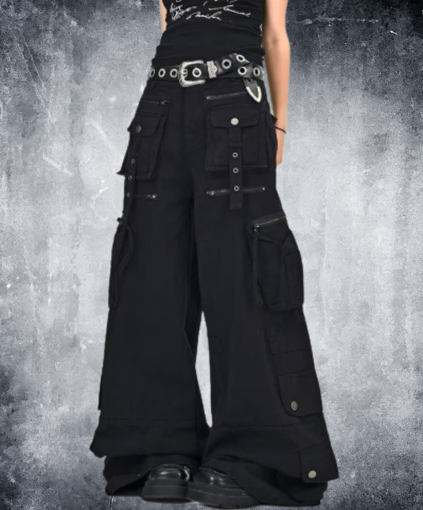 blackwash loose straight hair wide pants EN2911