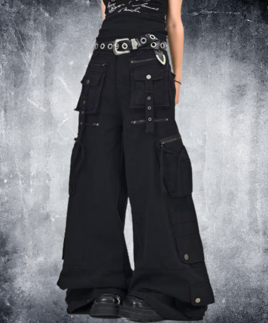 blackwash loose straight hair wide pants EN2911