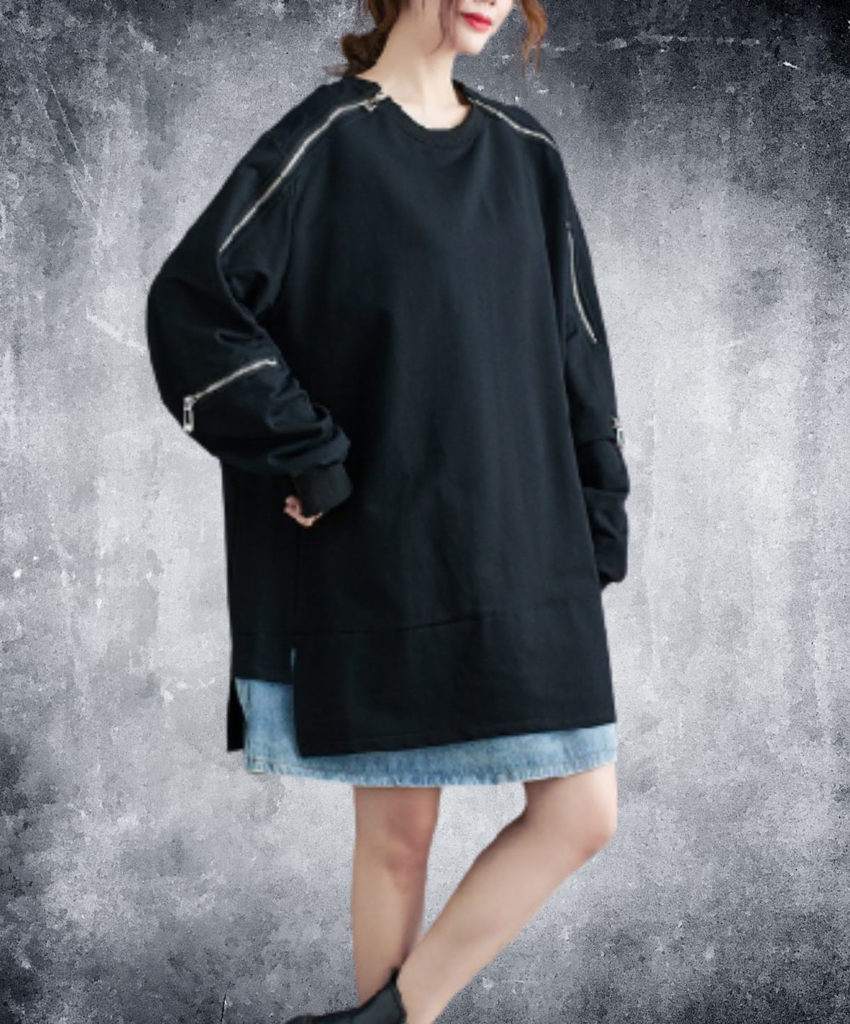 zip-detail side slits sweatshirt EN3217
