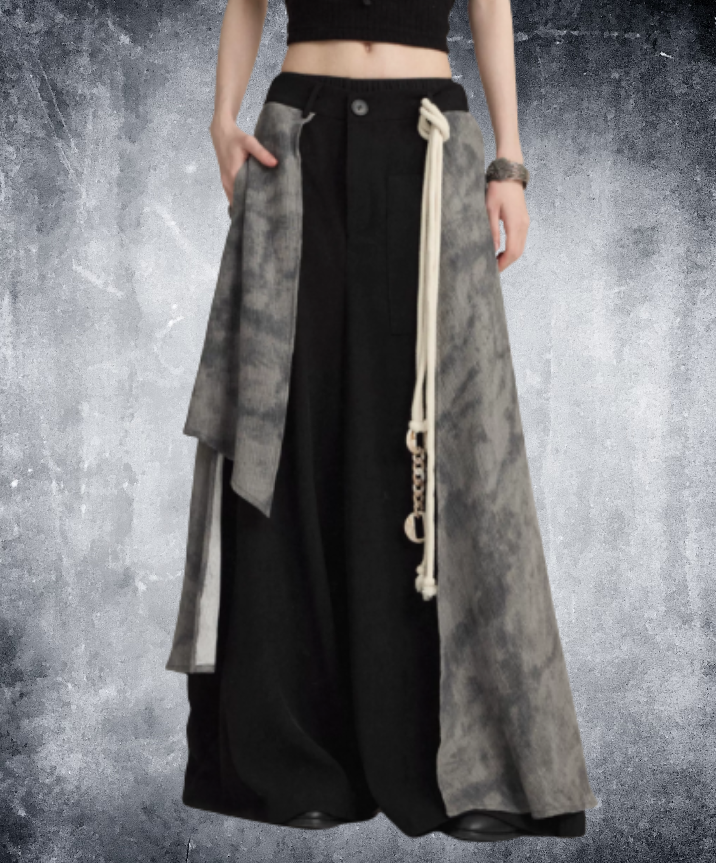 double-structure rope decoration wide pants EN3030