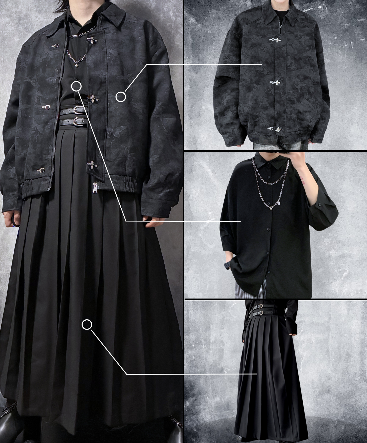 【style96】dark mode outfit set EN2870（jacket + shirt + skirt set）