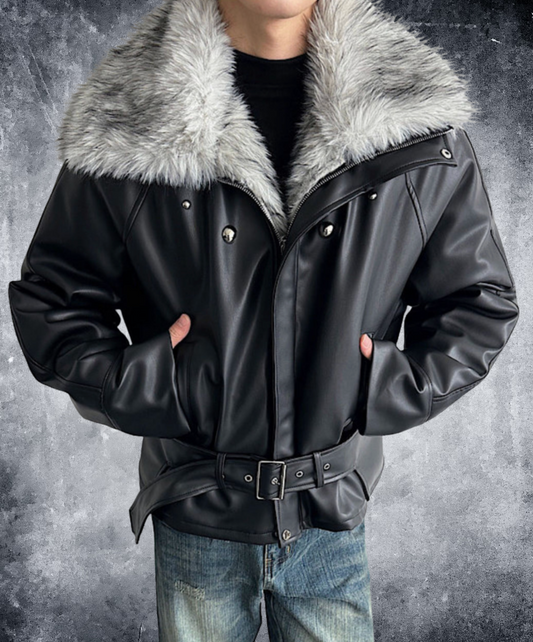 faux wolf fur collar jacket EN2587