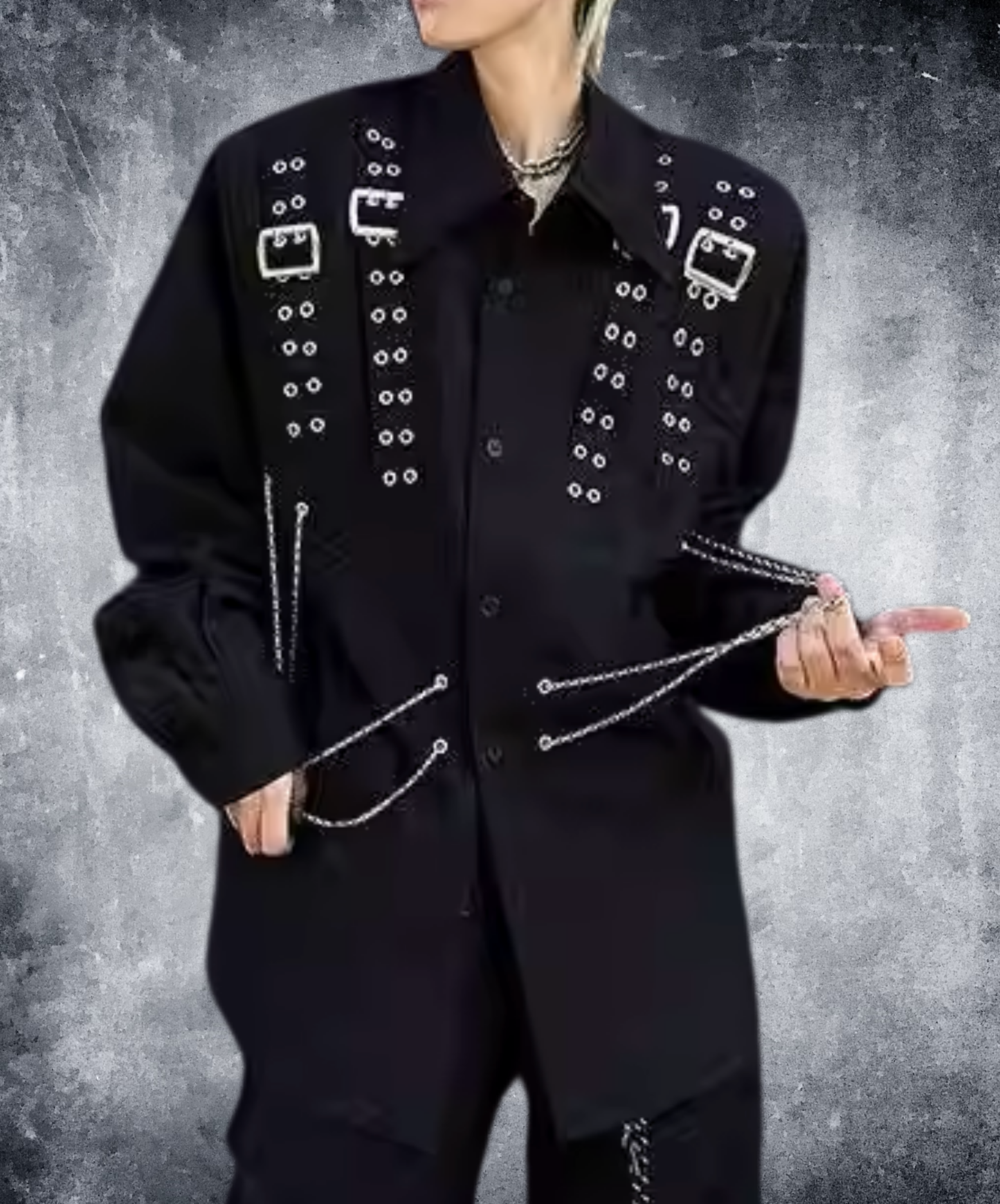 dark belt and chain decoration shirt EN2796