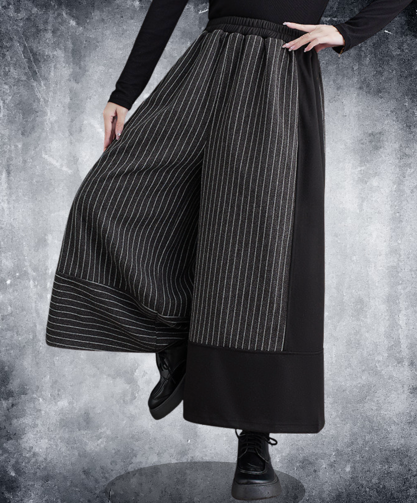 thin stripe patchwork wide pants EN2778