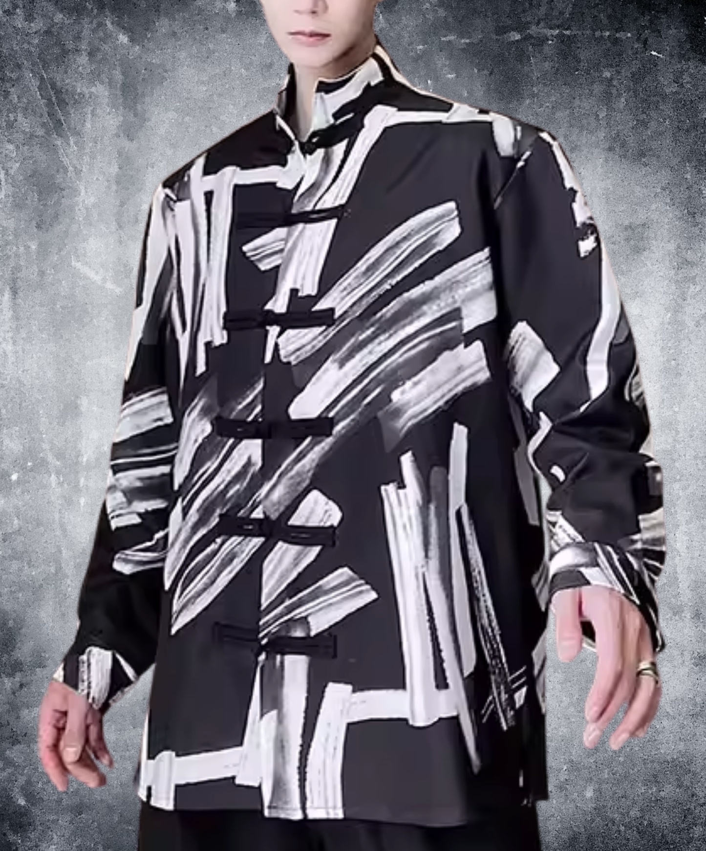 splicing print stand collar shirt EN2819
