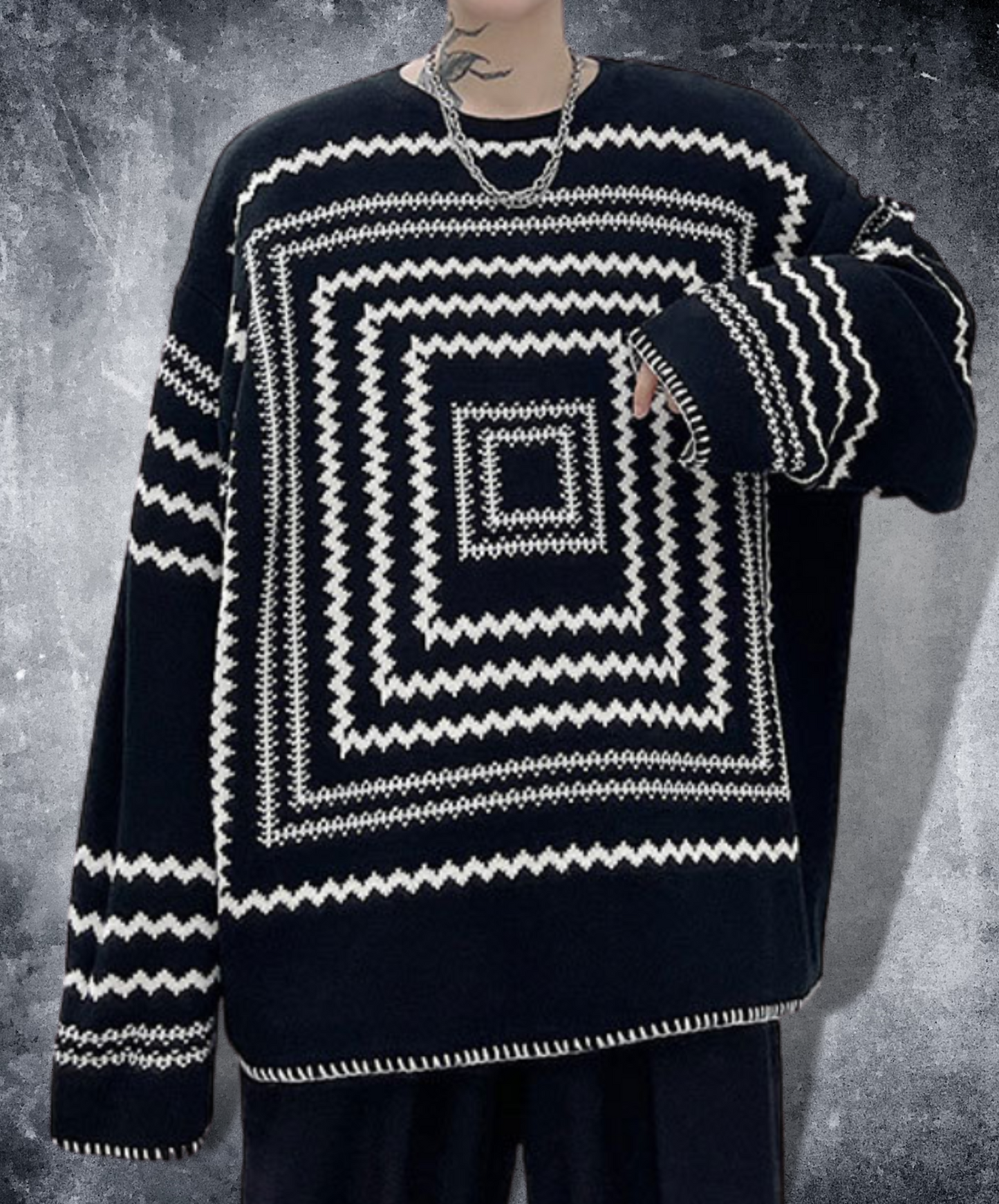 geometric pattern round neck sweater EN1260