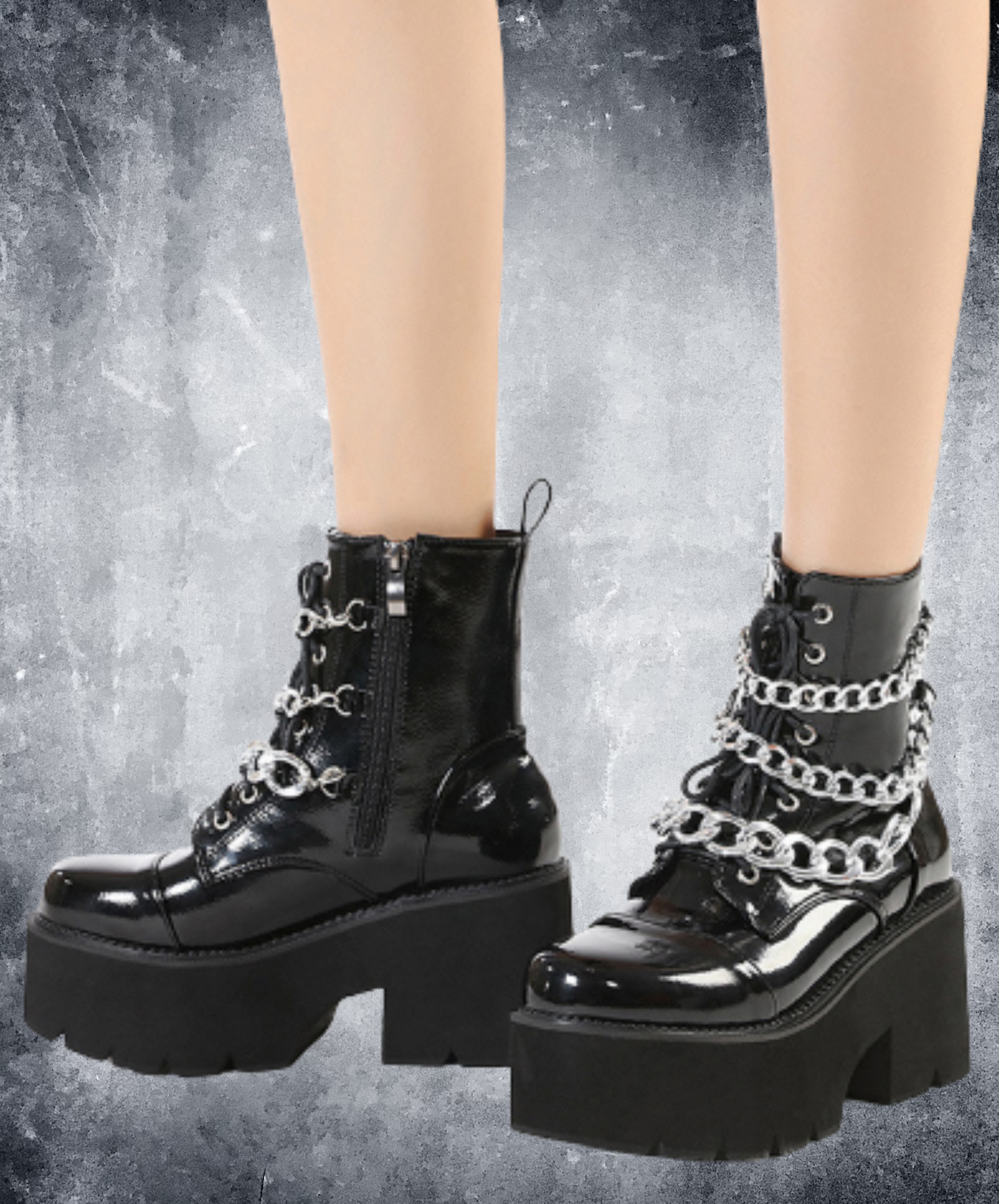 triple chain enamel zip up boots EN2003