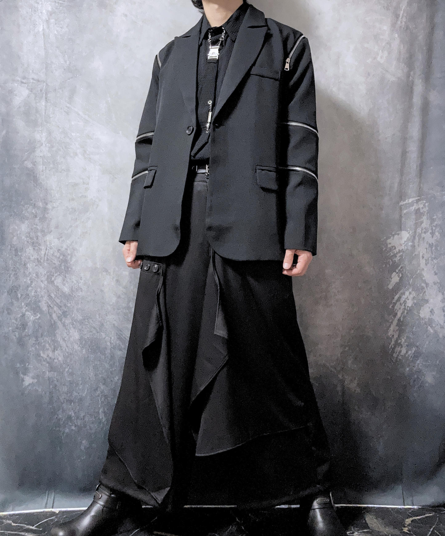 【style65】dark mode outfit set EN1884（jacket + shirt + pants set）