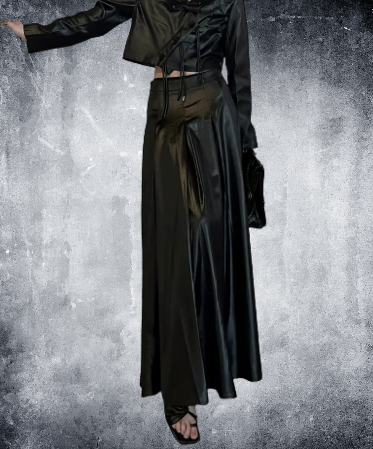 dark long-length design with pleated panels skirt EN3193