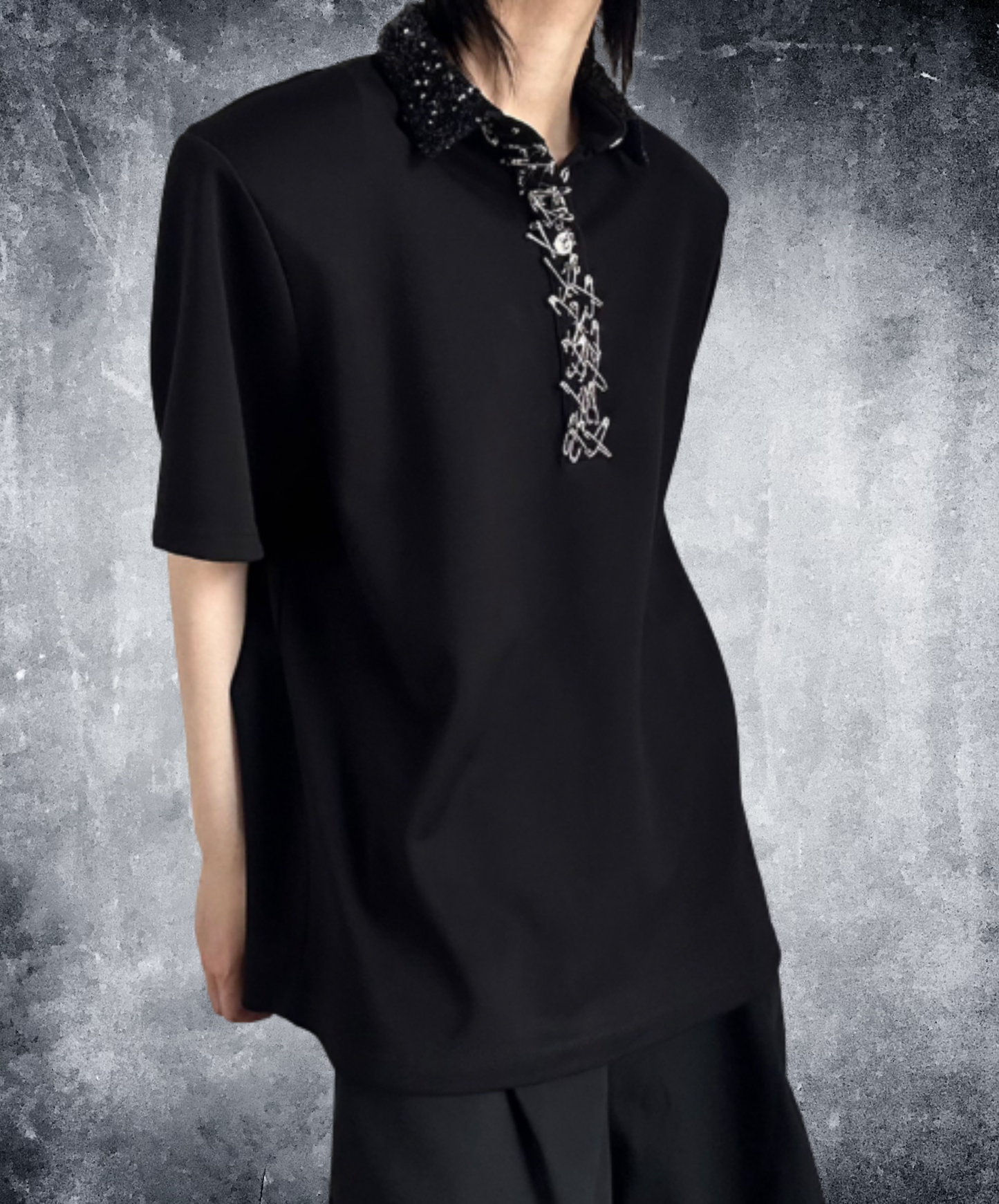 metallic sequin collar shirt EN3071