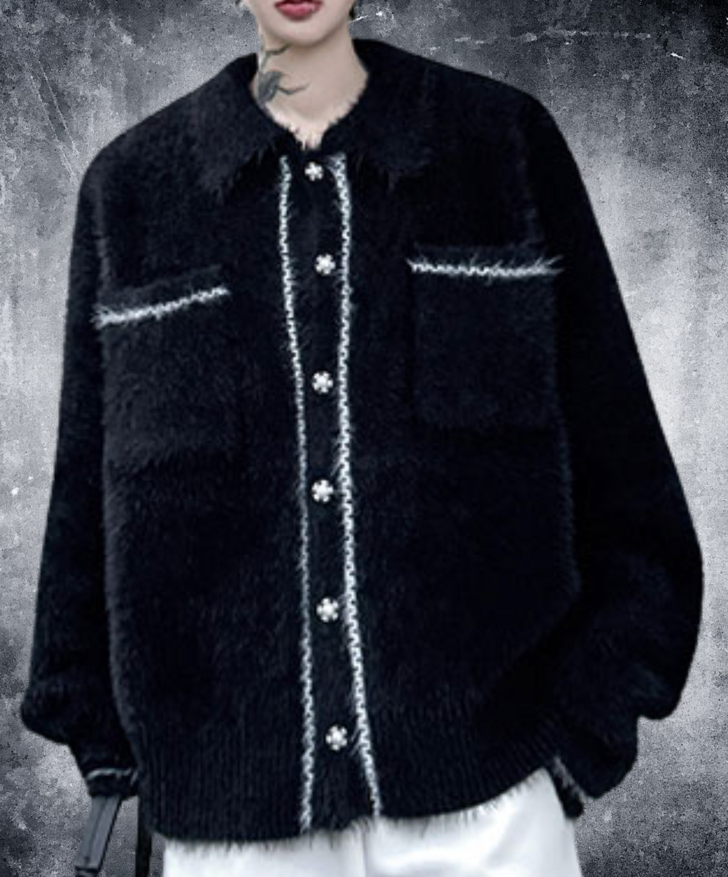 collared colorblock jacquard jacket EN2521