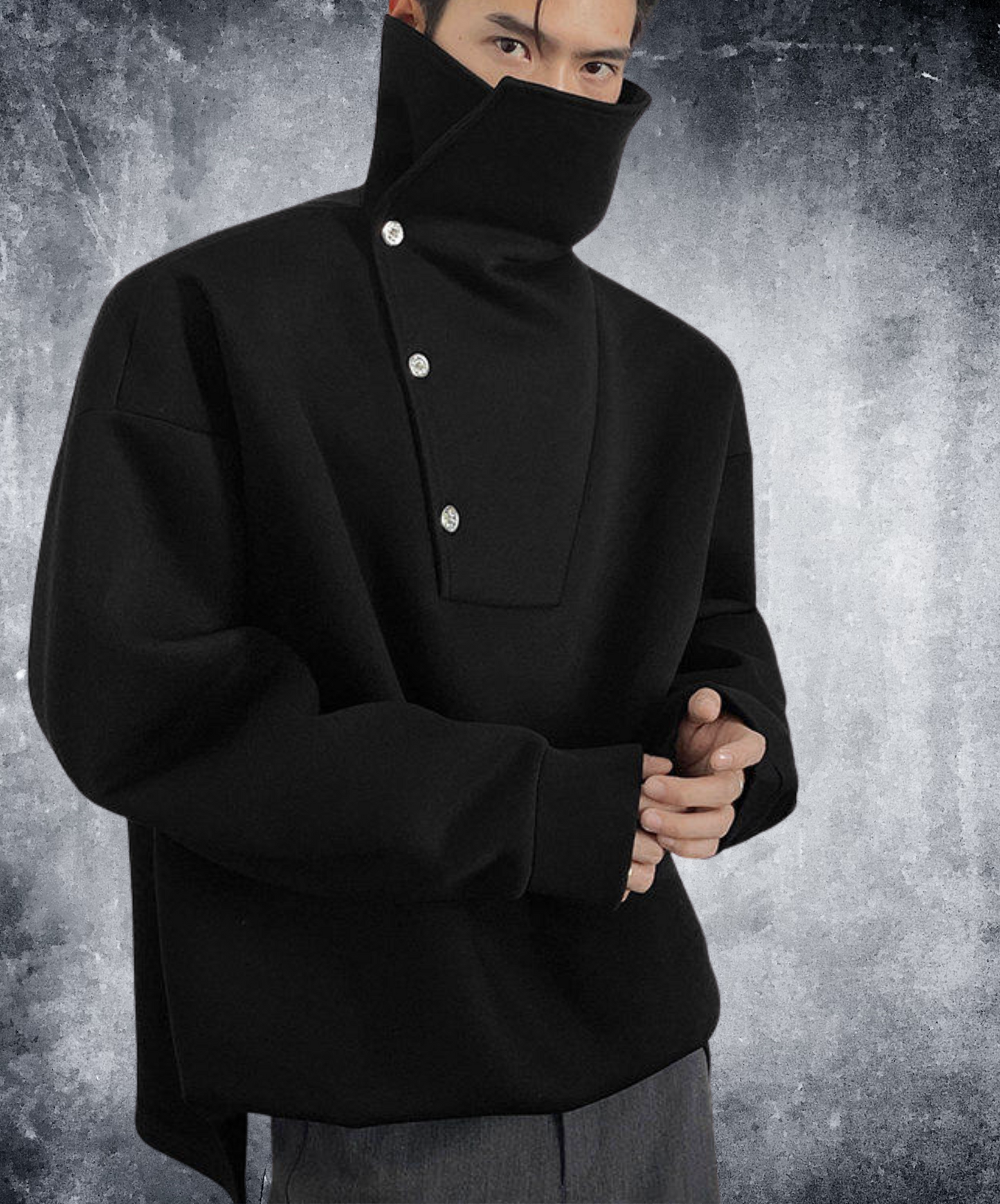 dark diagonal opening button collar sweatshirt EN2638