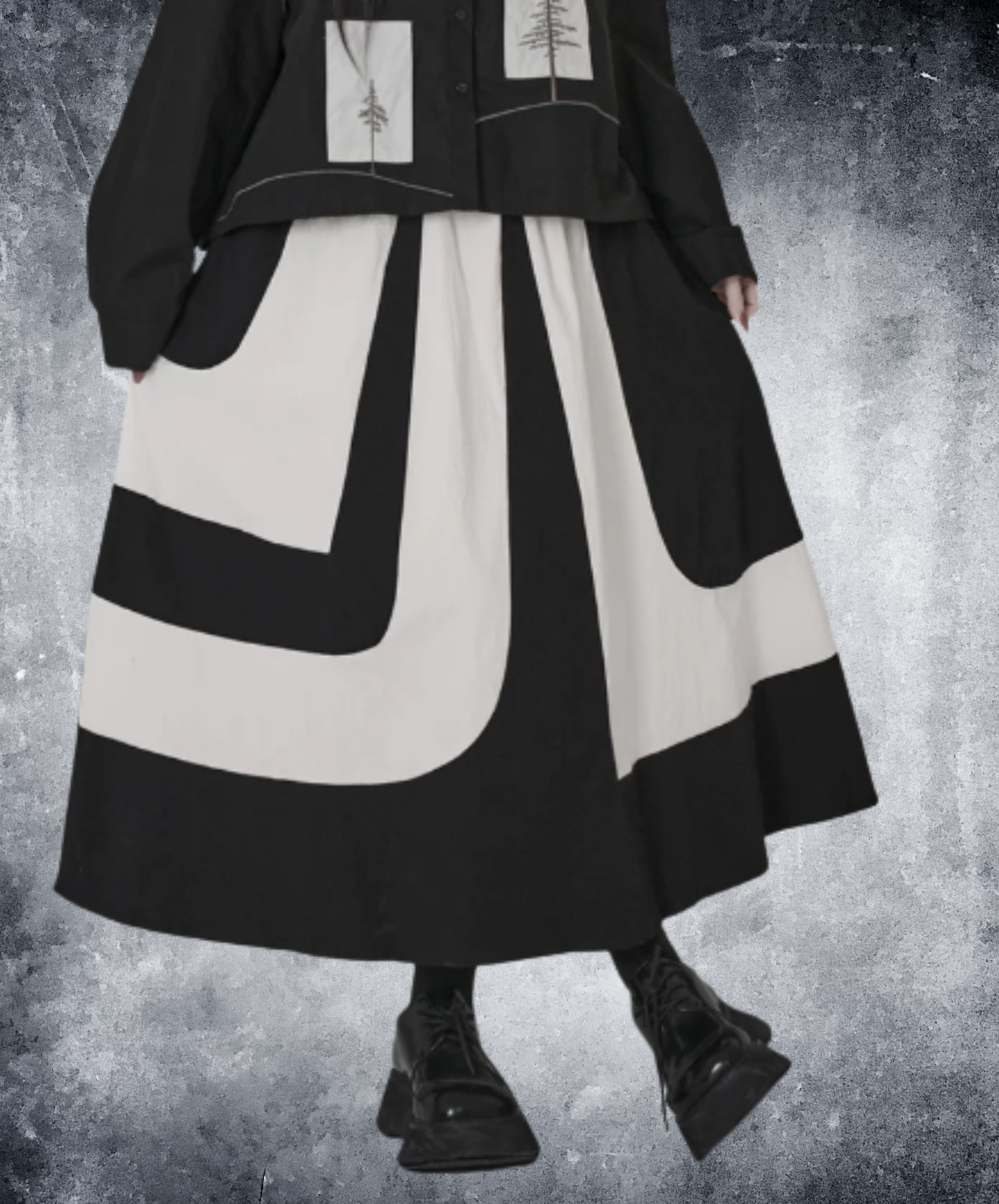 high-contrast irregular patchwork design skirt EN3087