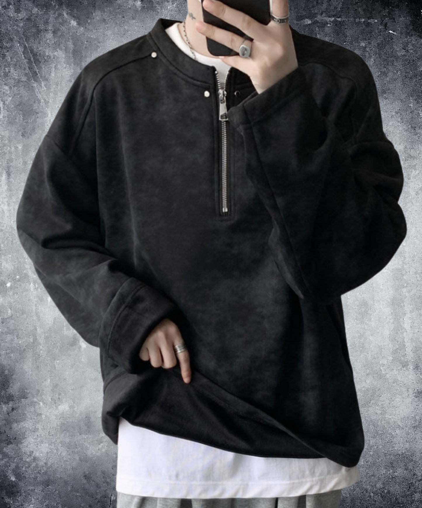 round neck zipper long t-shirt EN2380