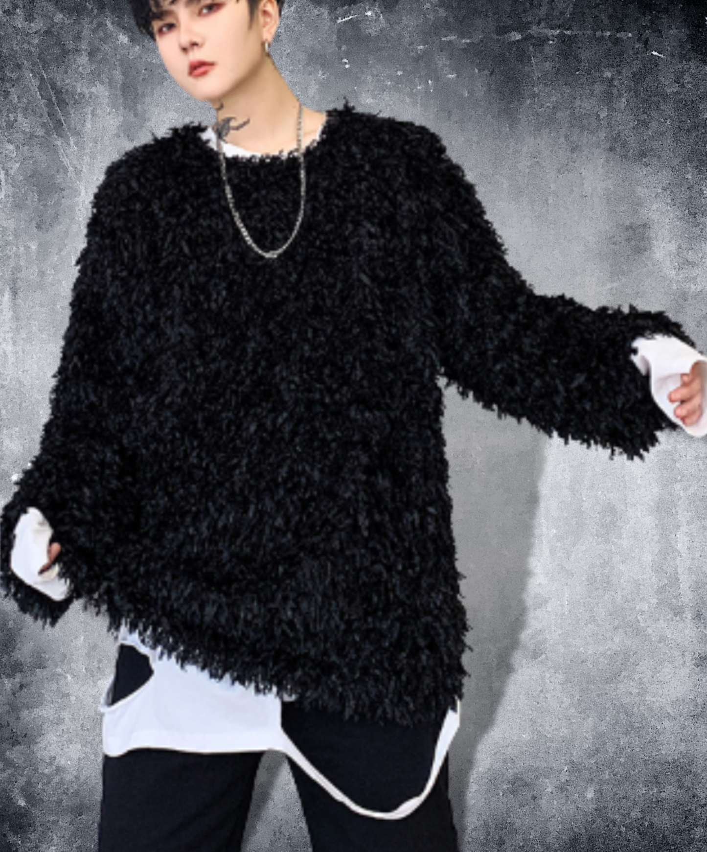 dark crew neck volume sweater EN1319