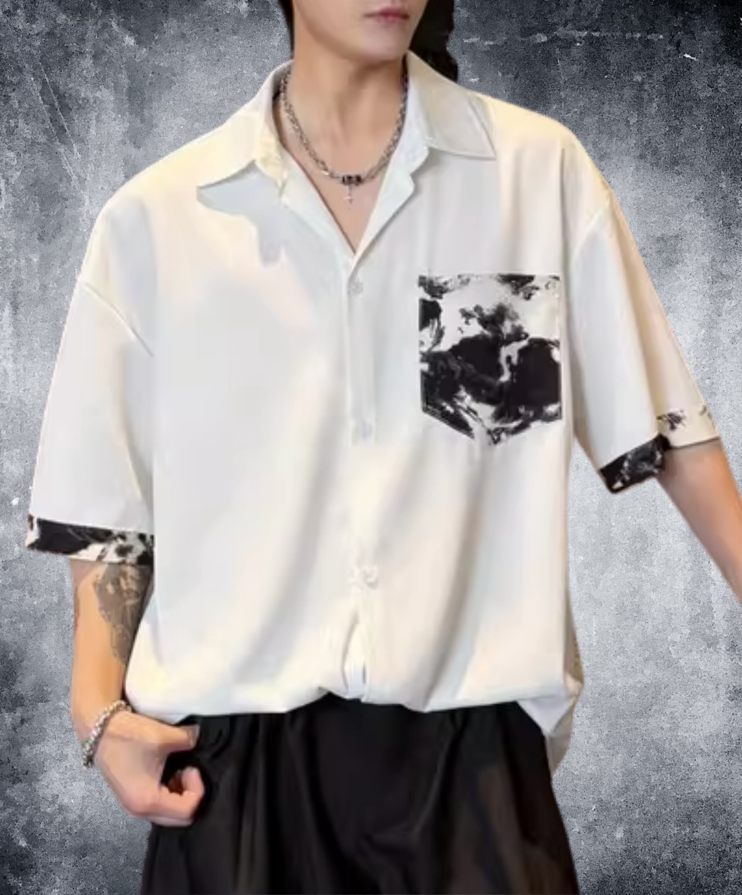 dark color block print shirt EN2800