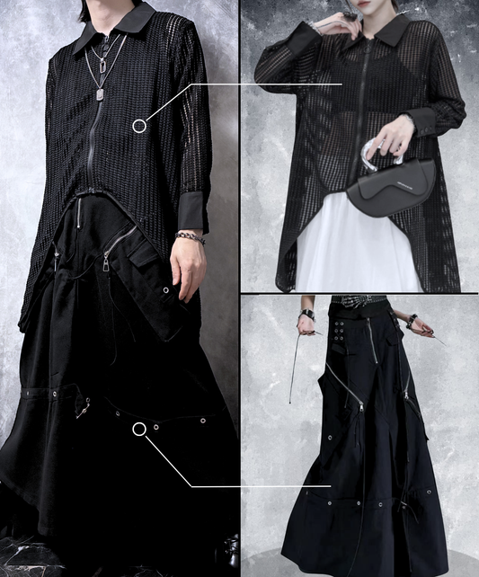 【style106】dark mode outfit set EN3090（shirt + skirt set）