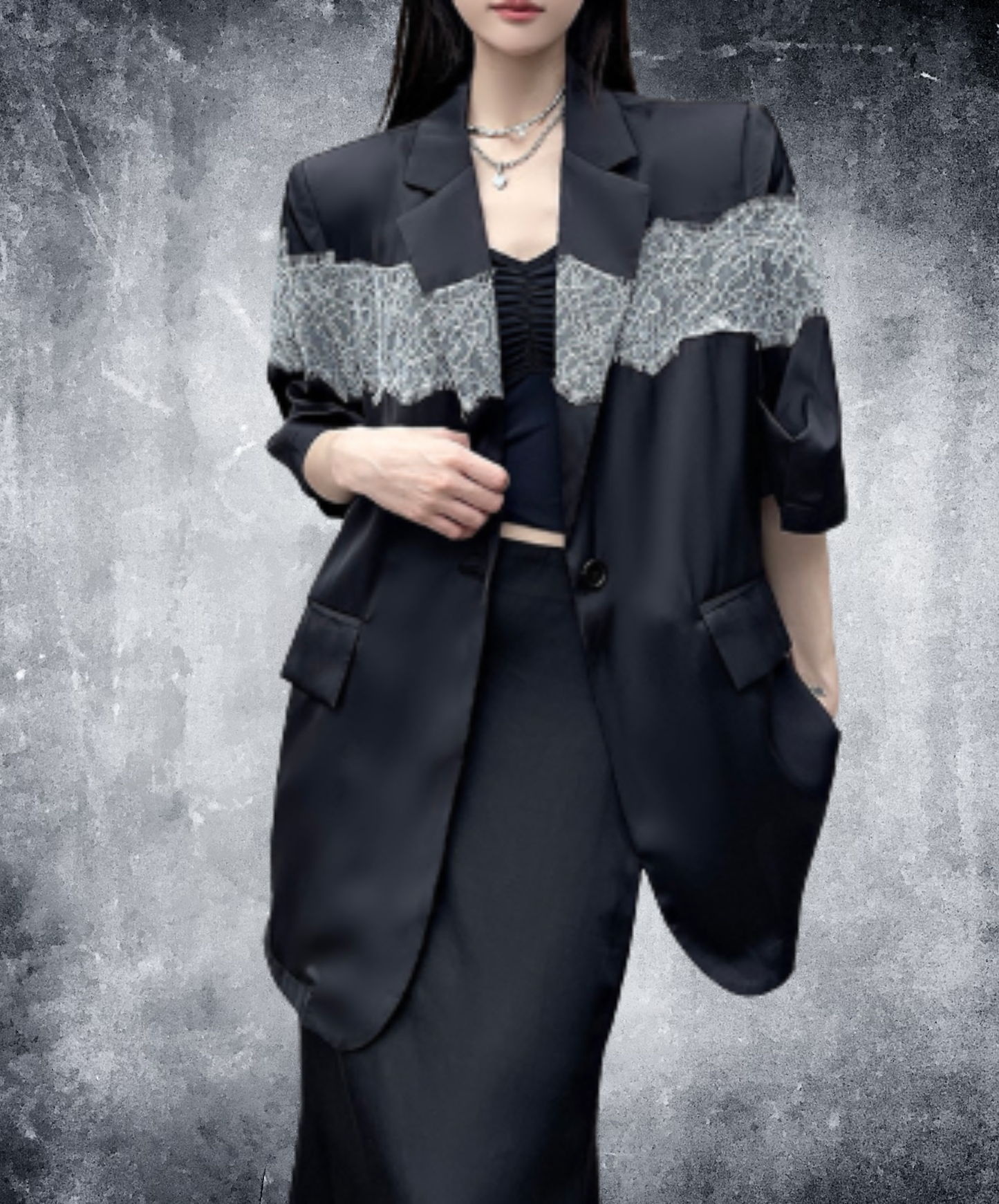 sheer with lace trim jacket EN3077
