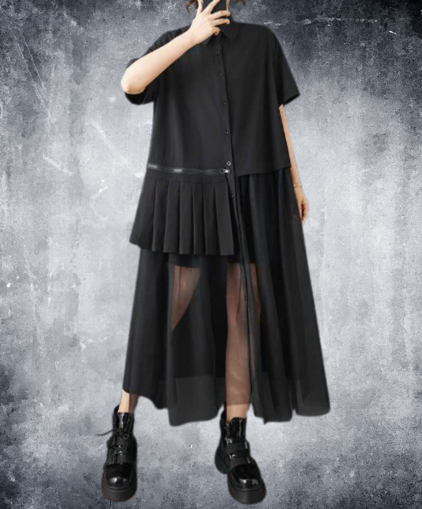 asymmetric mesh long shirt EN2895