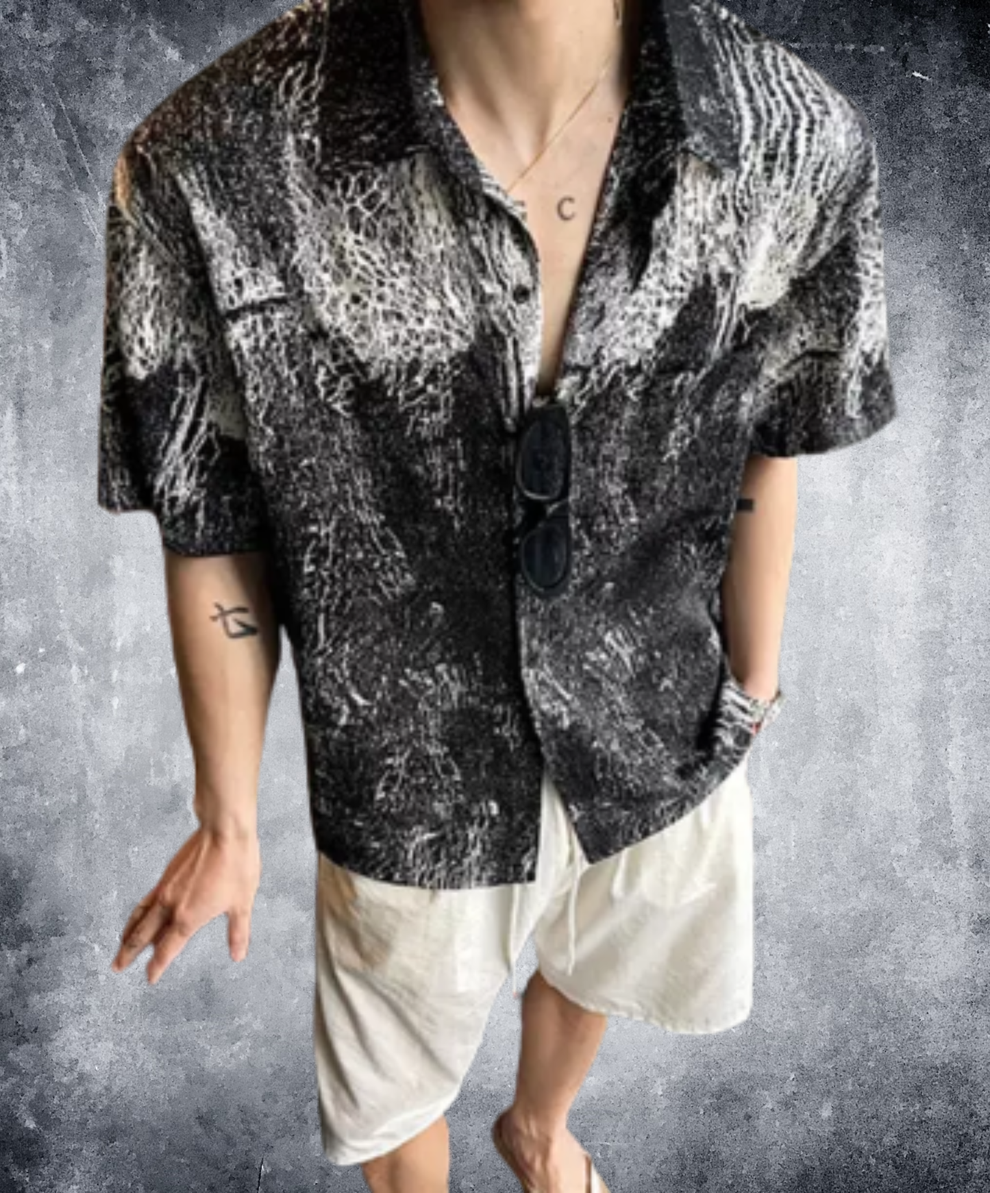 spliced-print resort style shirt EN3031