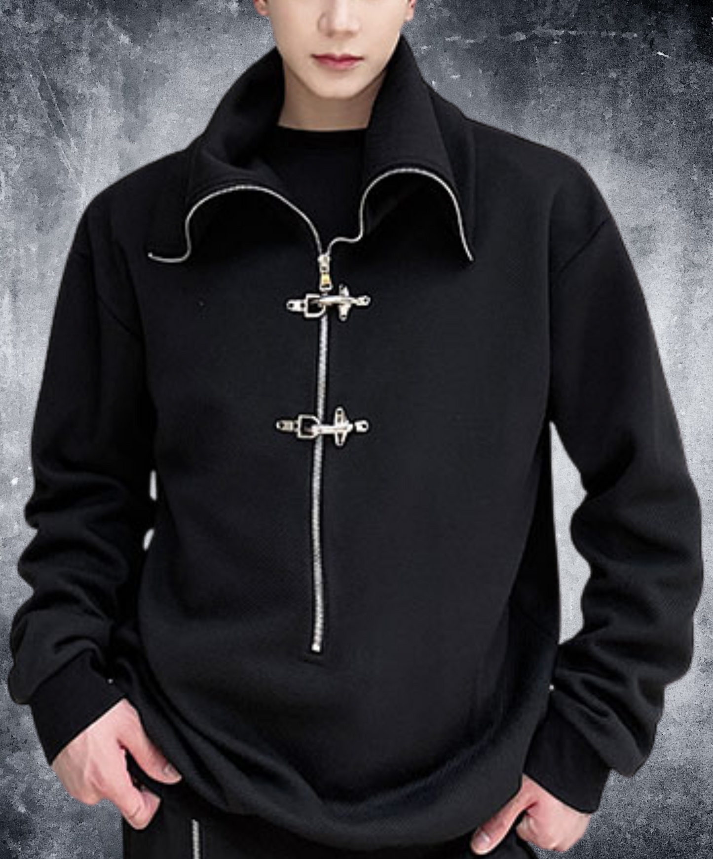 high neck airplane button zip sweatshirt EN2507