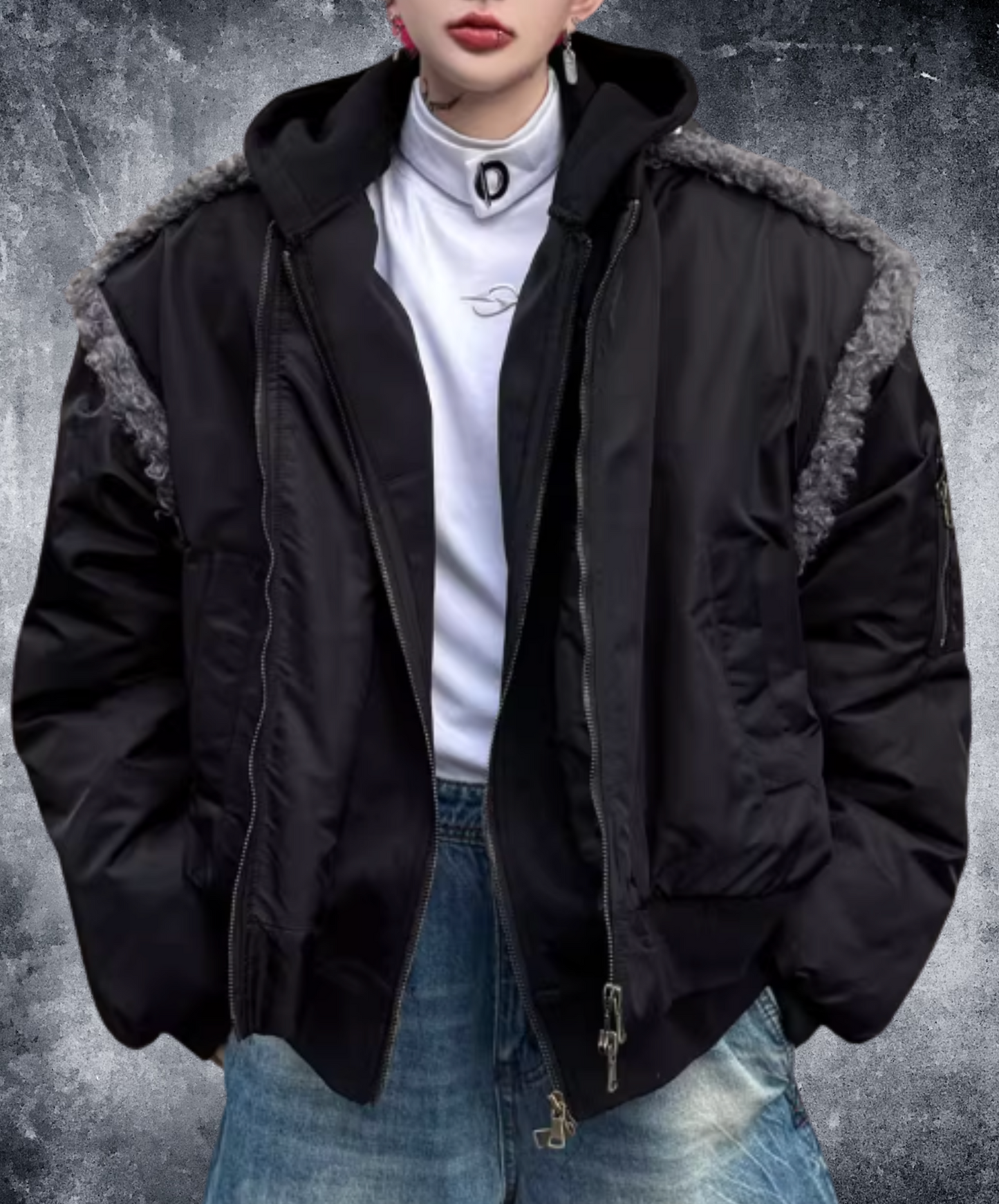 faux fur connection shorts jacket EN2563