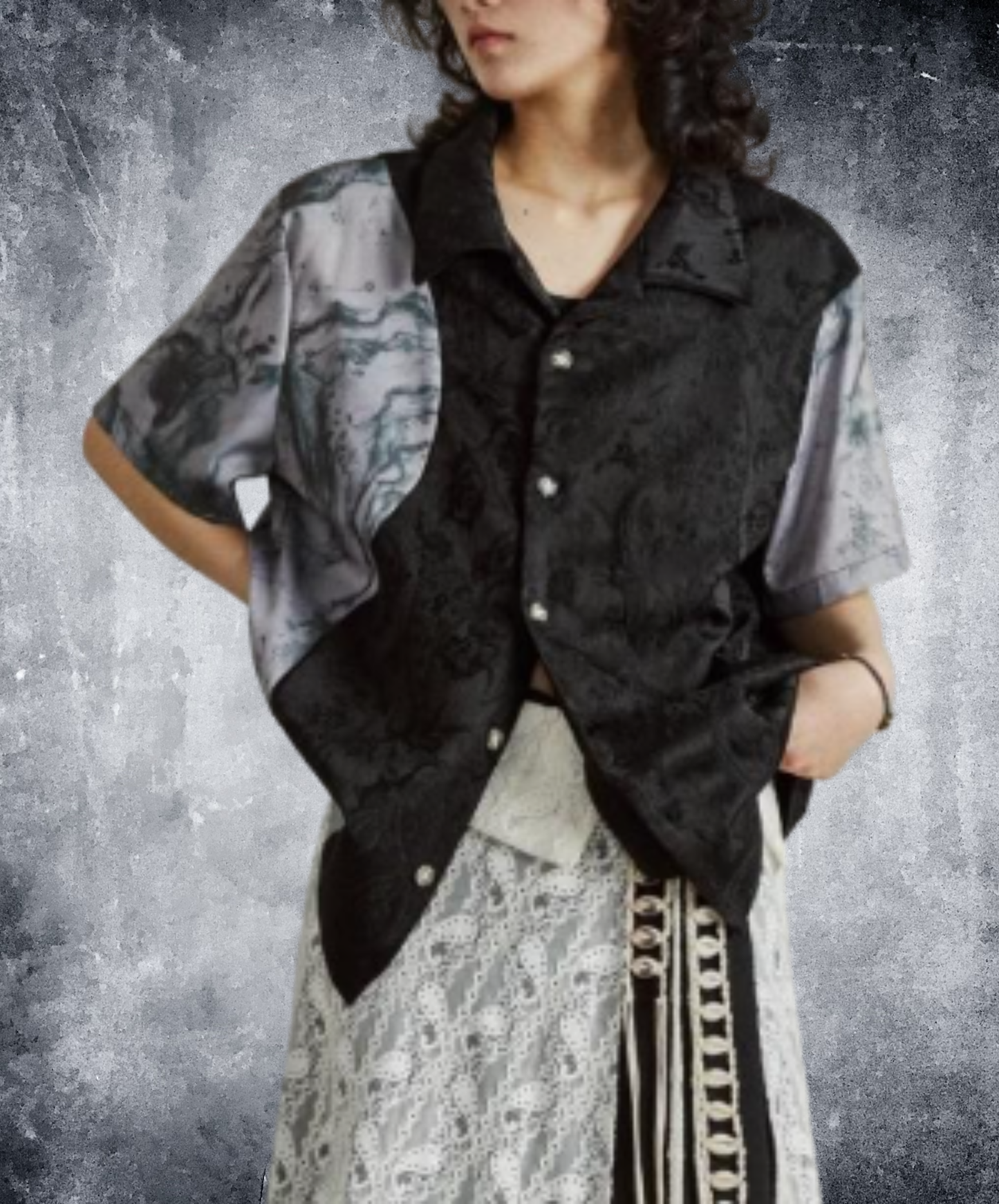 jacquard patchwork marble pattern shirt EN2924