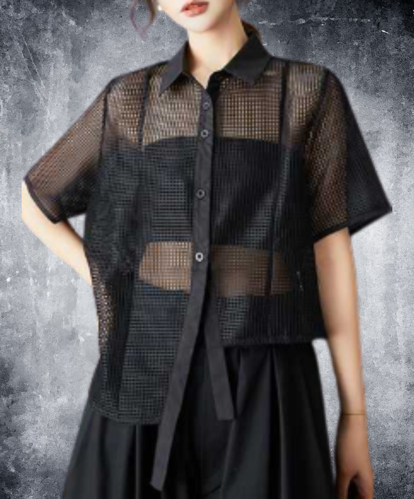 asymmetrical design sheer shirt EN2959