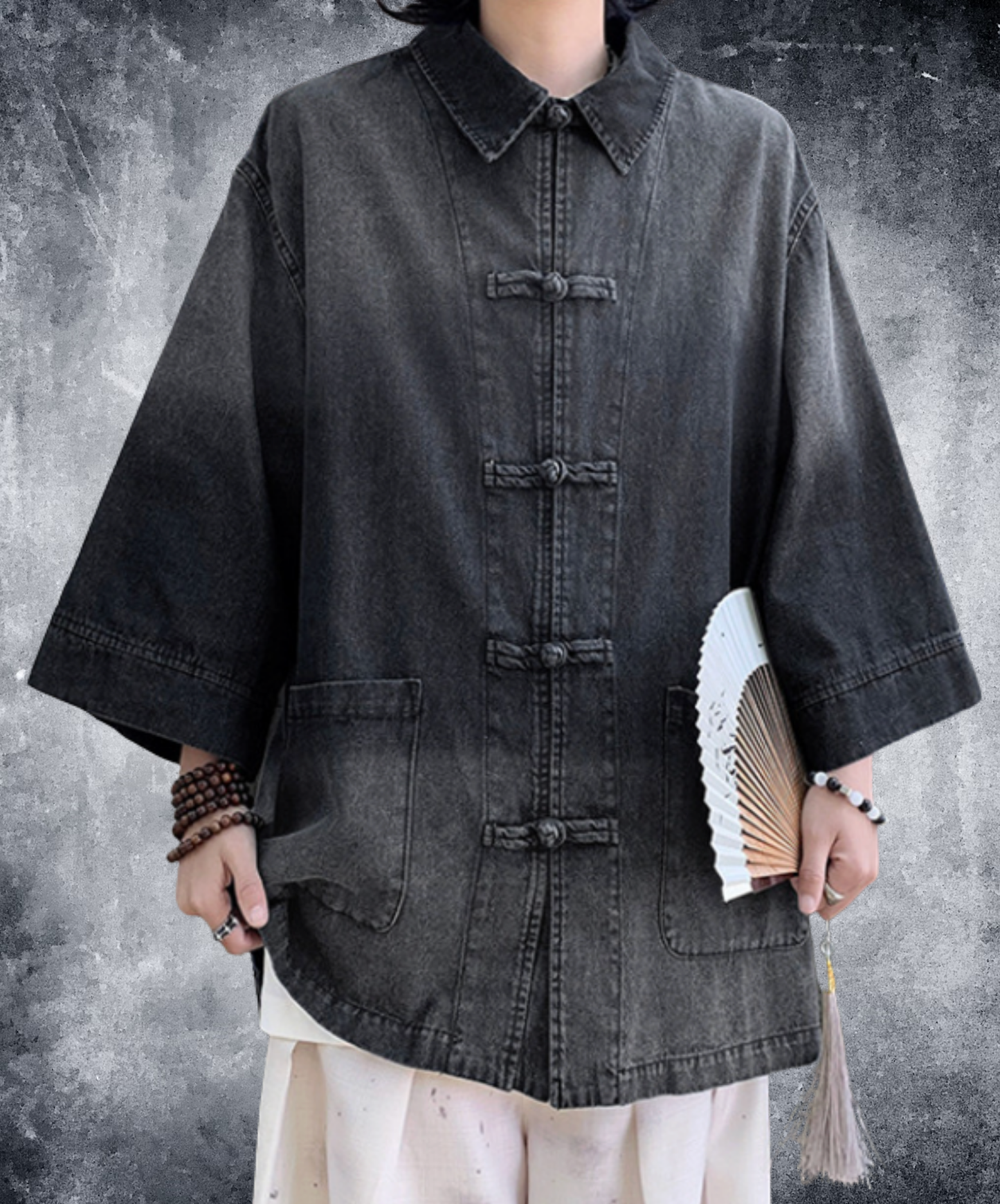 chinese style button gradient shirt EN2780