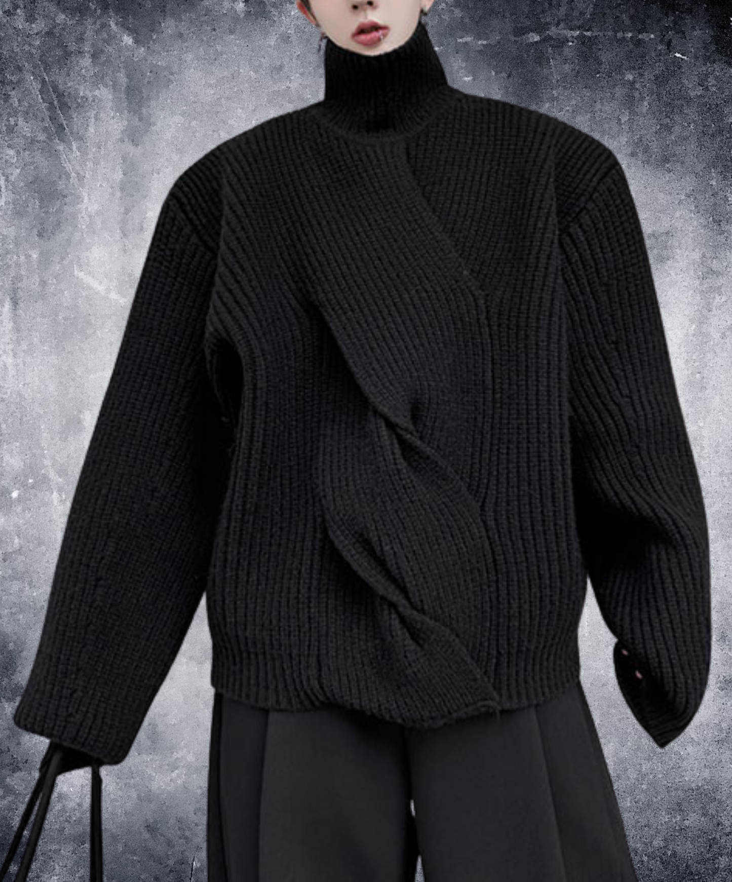 plain twist knit high neck sweater EN2524