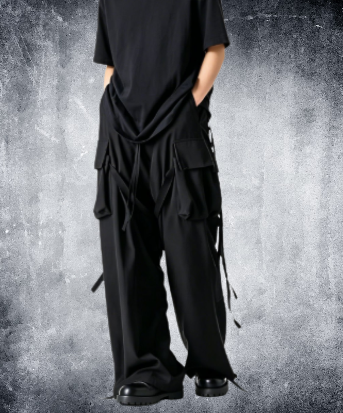 dark side flap pocket with strap wide pants EN3259