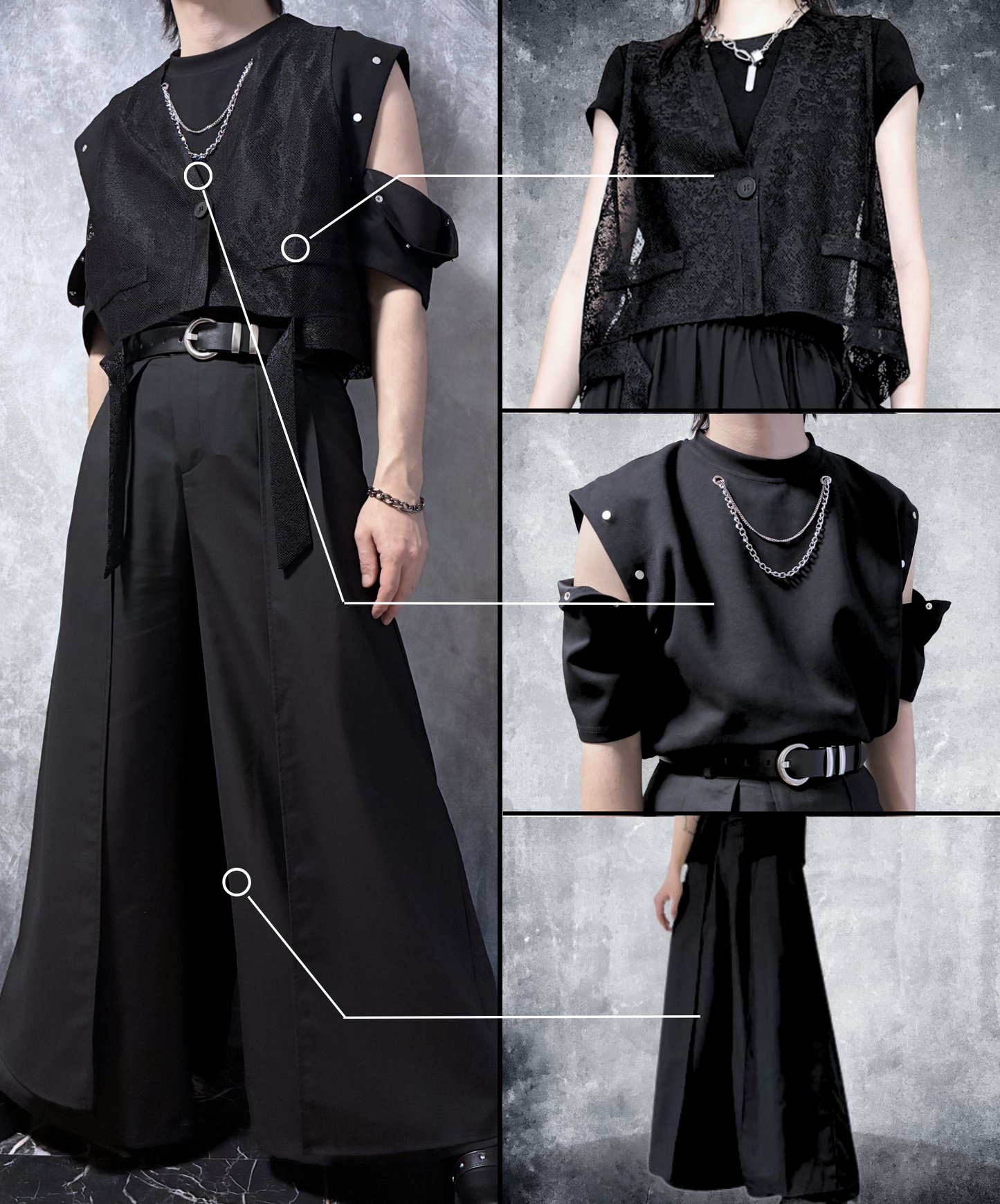 【style105】dark mode outfit set EN3059（vest + t-shirt + pants set）