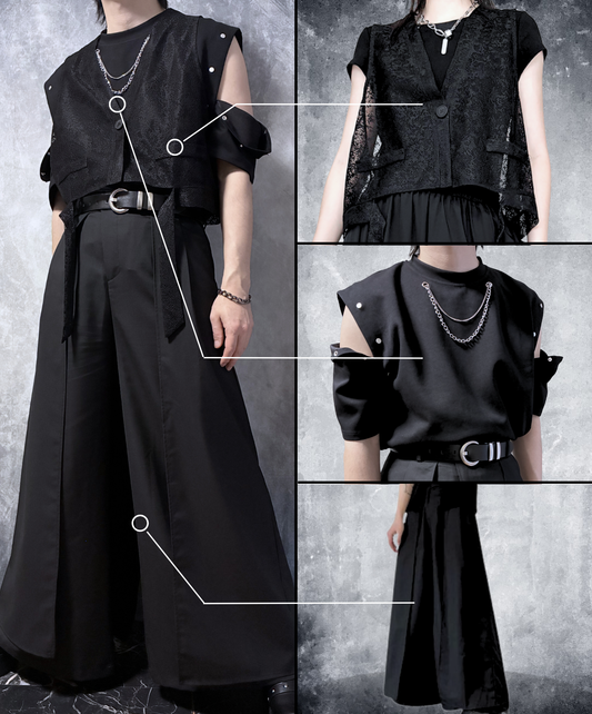 【style105】dark mode outfit set EN3059（vest + t-shirt + pants set）