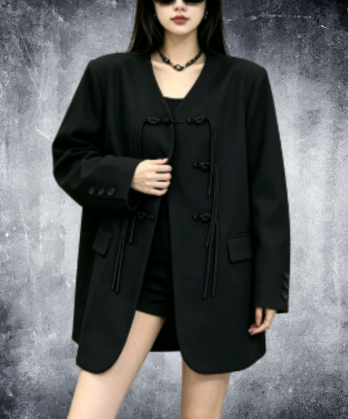 v-neck with Chinese-style cord closures jacket EN3210