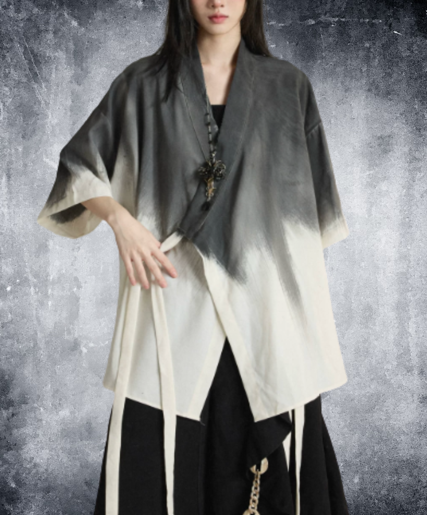 tie-dye print with waist tie jacket EN3010