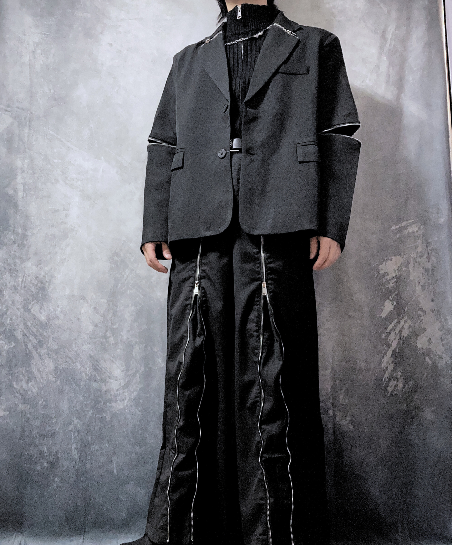 【style64】dark mode outfit set EN1883（jacket + sweater + pants set）