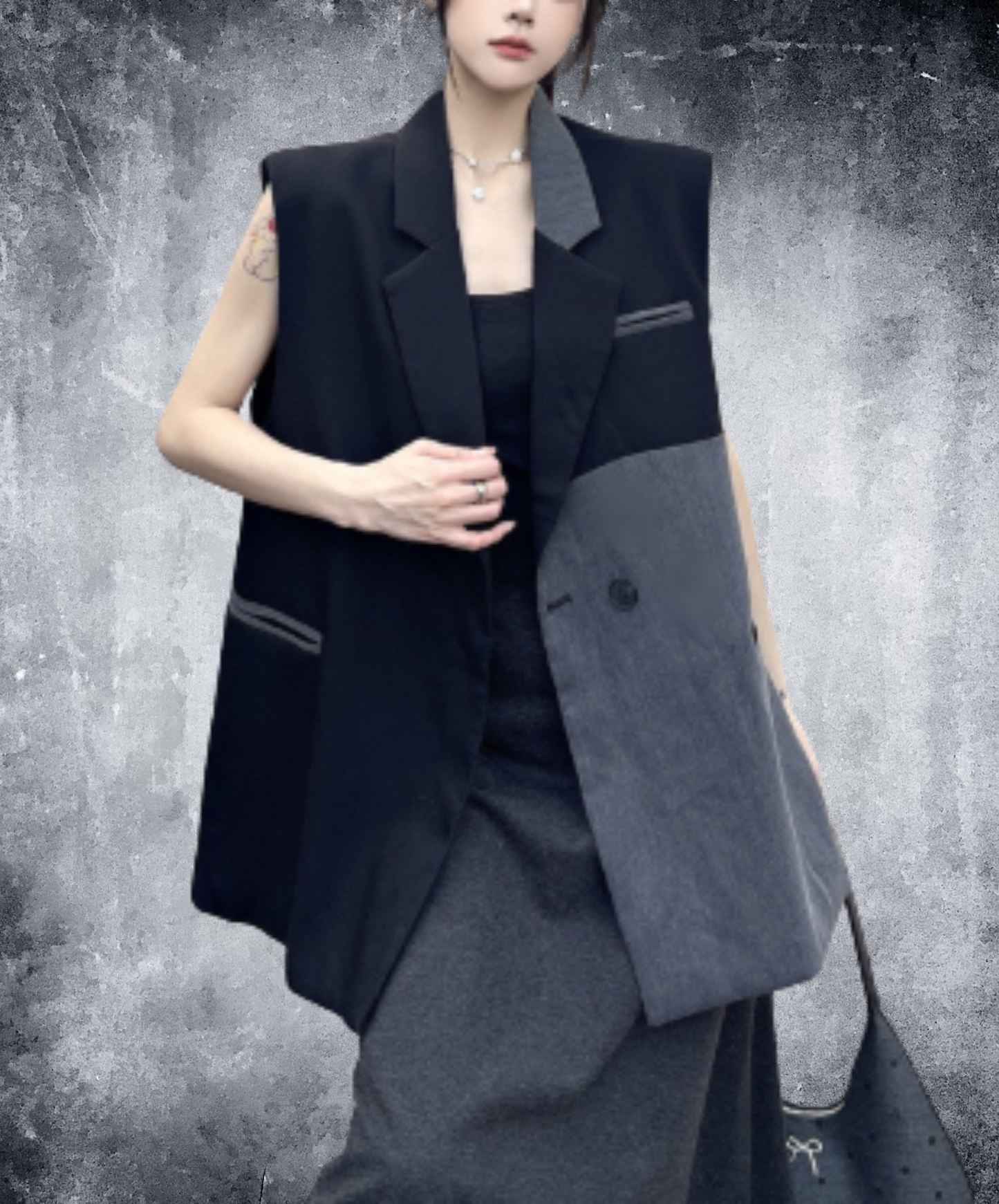 two-tone long length vest EN2923