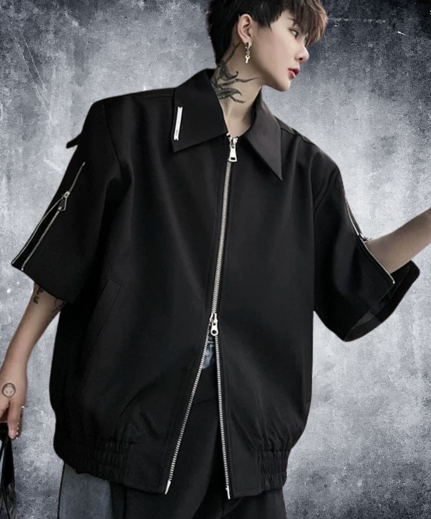double zip-up short-sleeved jacket EN2864