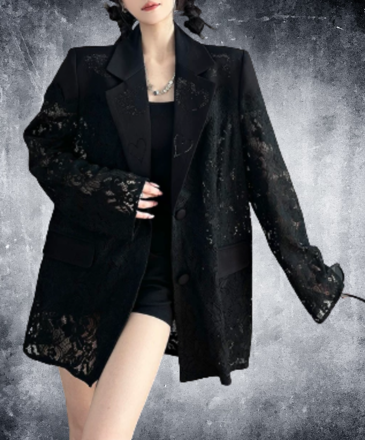 dark lace-panelled openwork design jacket EN3139