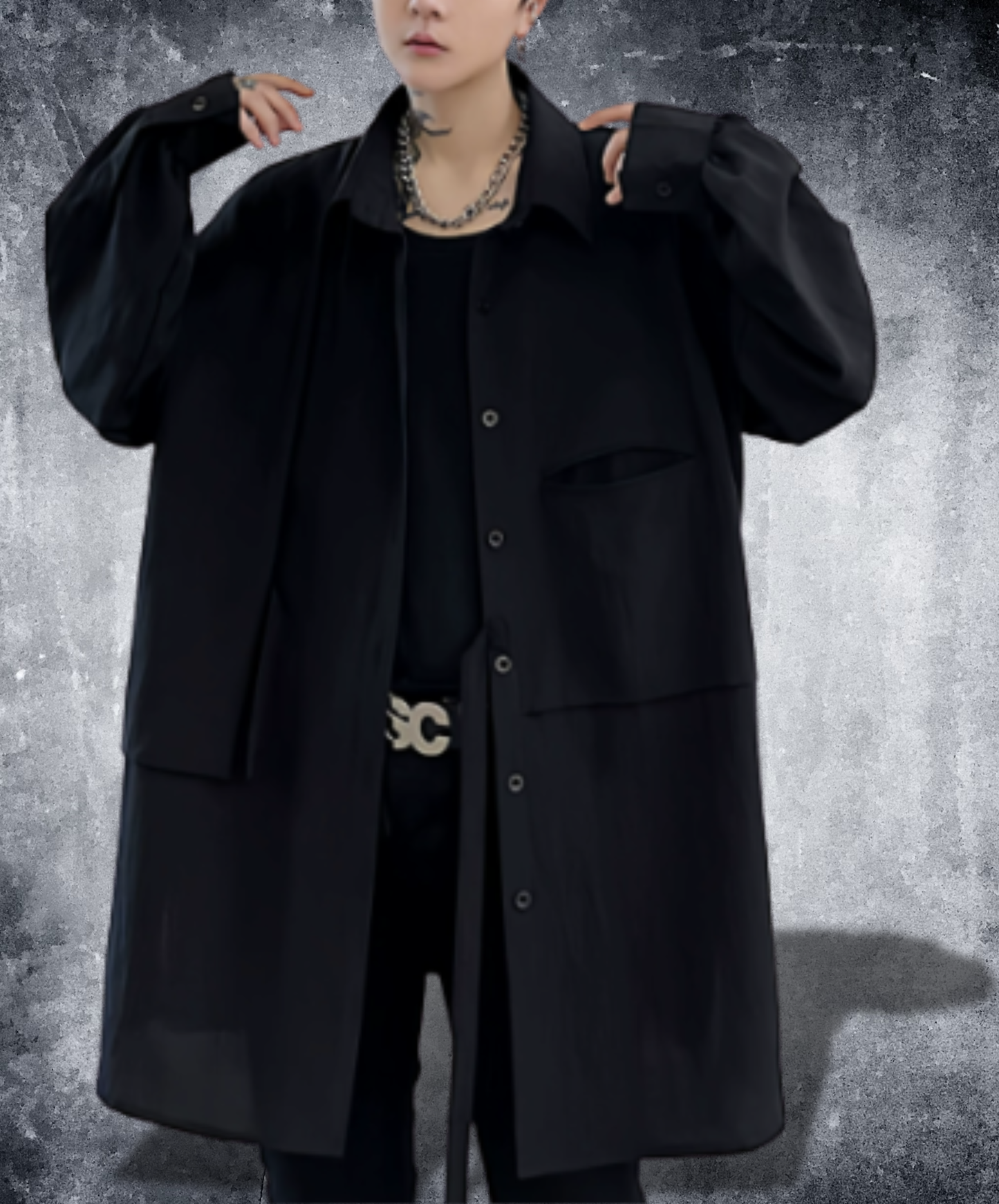 dark with waist string long shirt EN2884