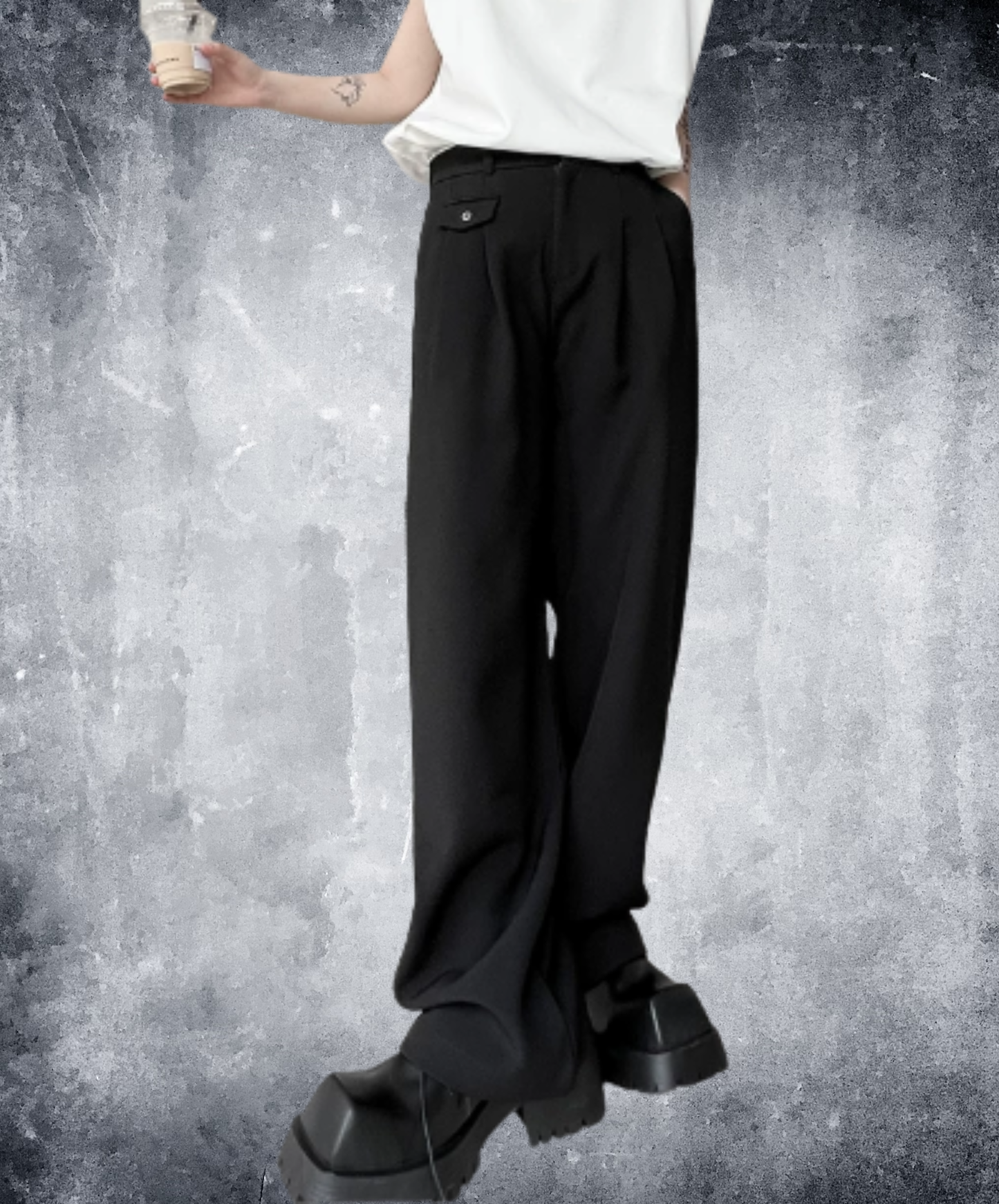 asymmetrical pocket, simple straight slacks pants EN2925