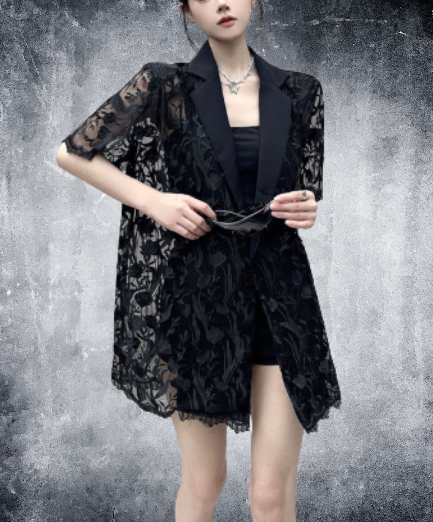 embroidered mesh patchwork jacket EN2966