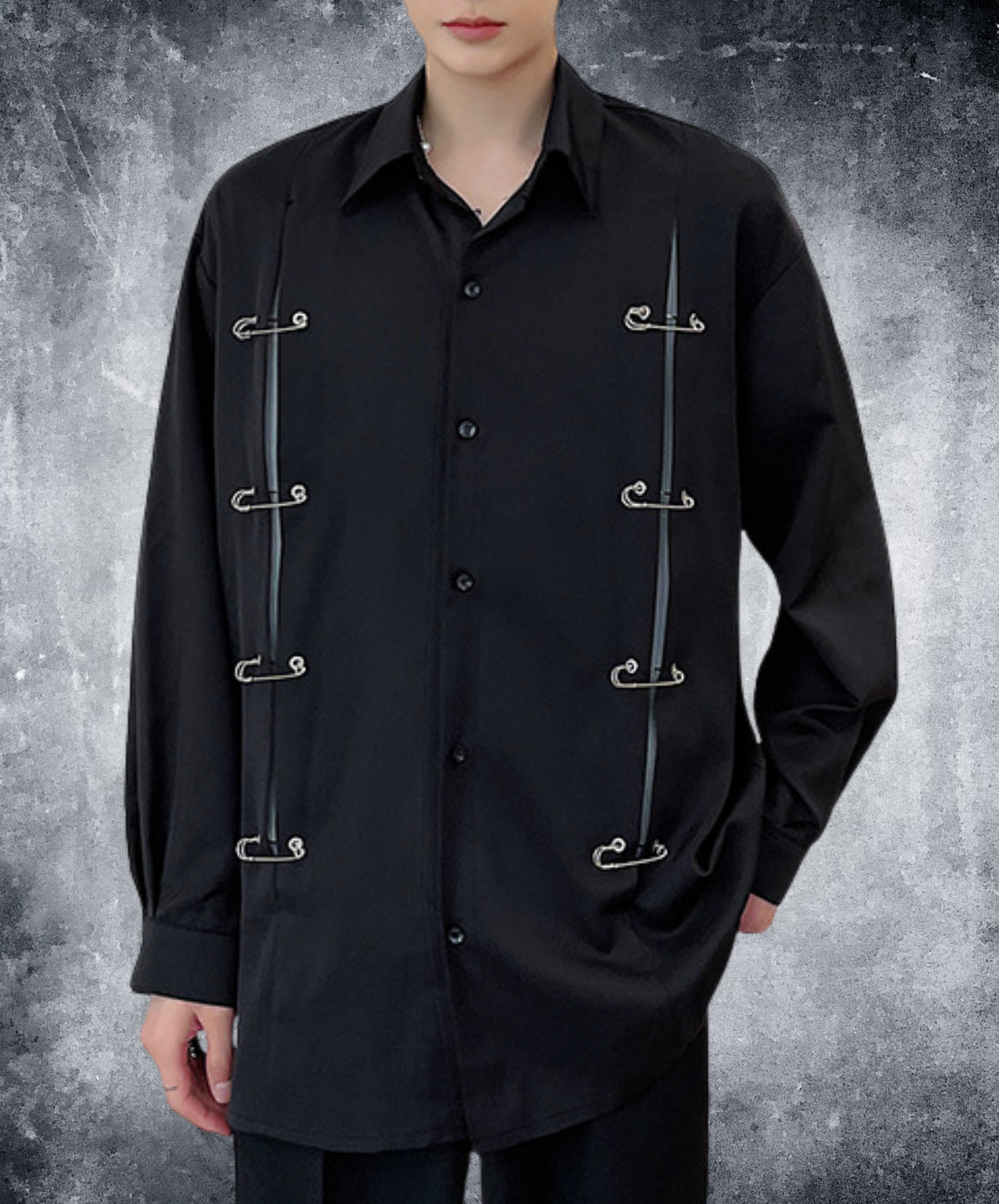 dark metal pin decorative slit shirt EN2783