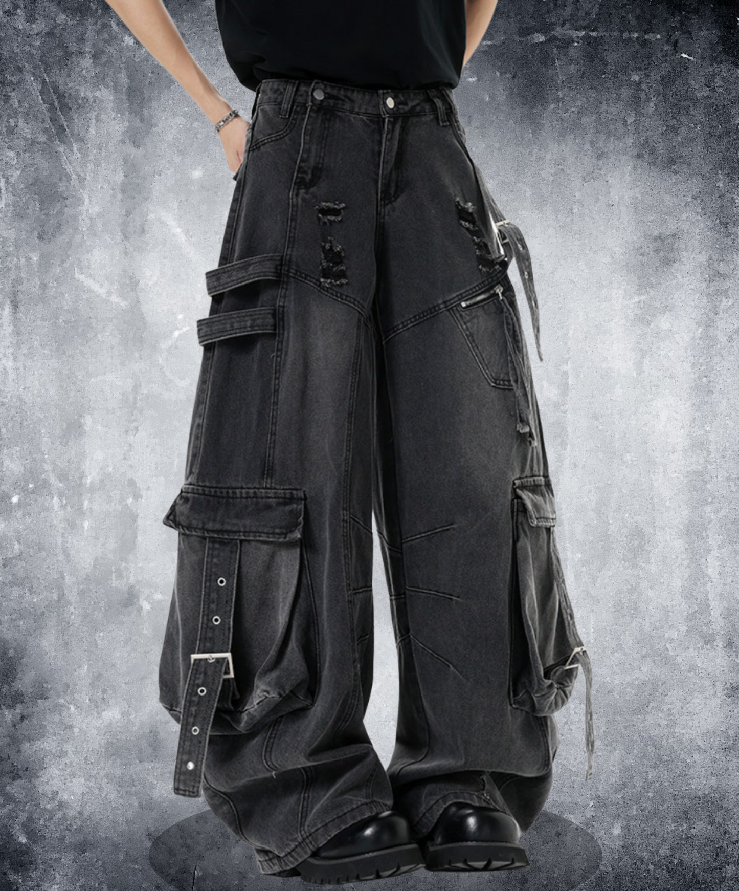 heavyweight cargo denim wide pants EN2627