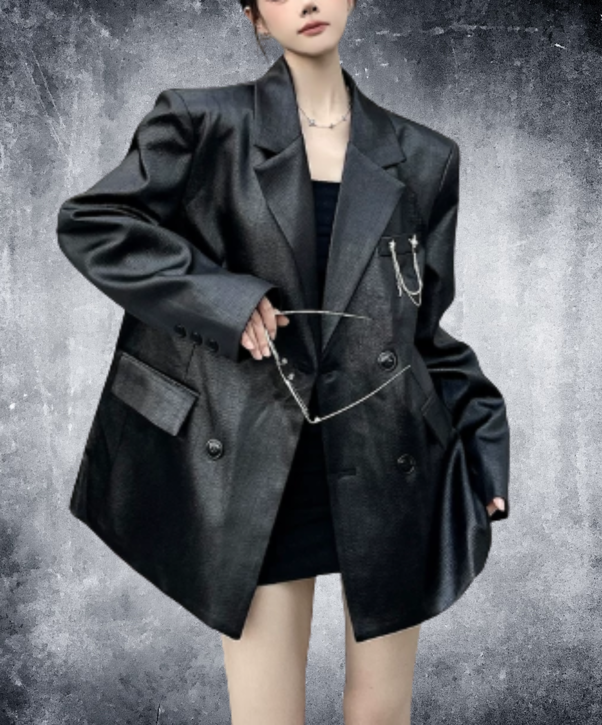 square silhouette chain embellishment jacket EN3199