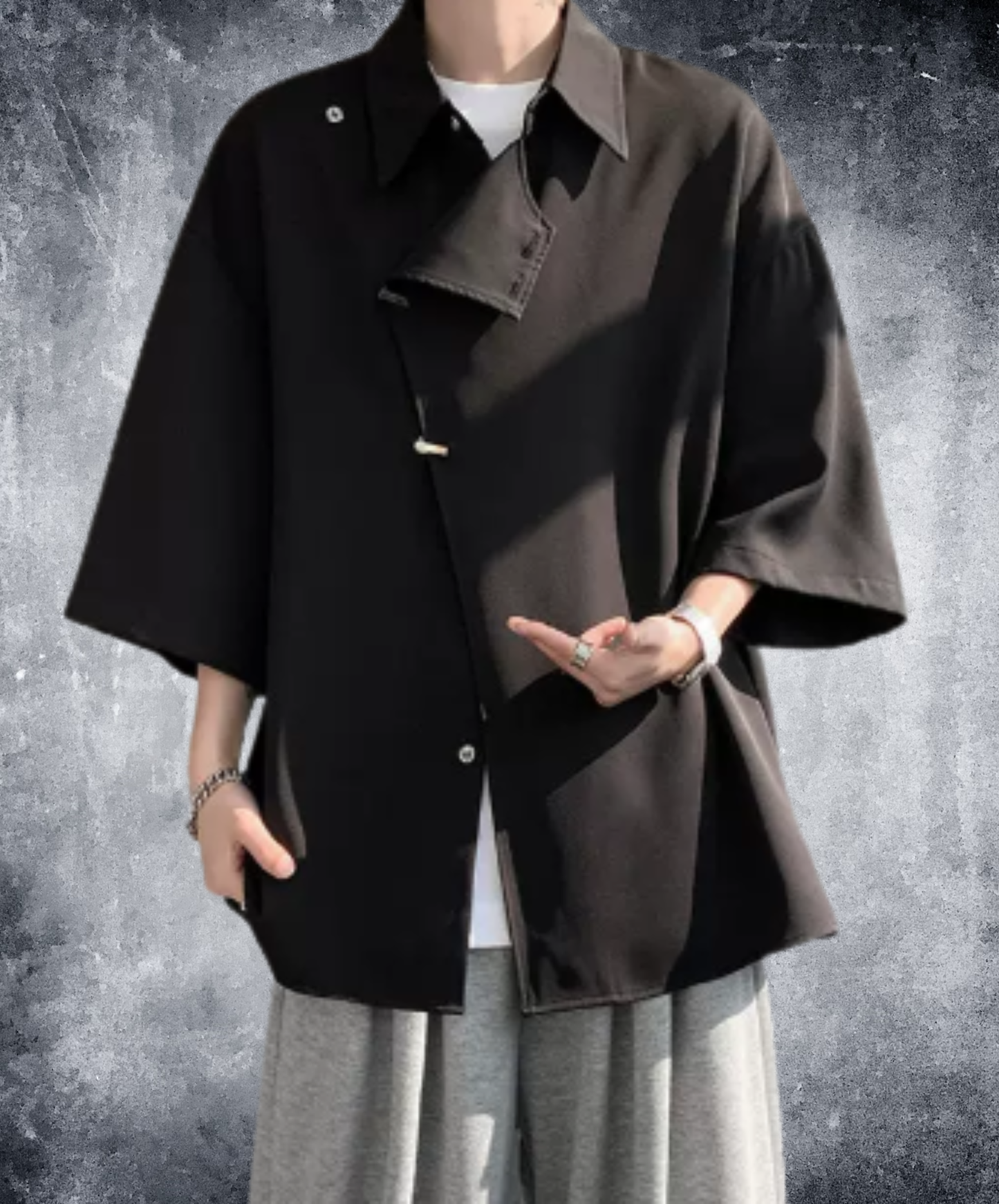 chinese-style front placket metal buttons shirt EN2958