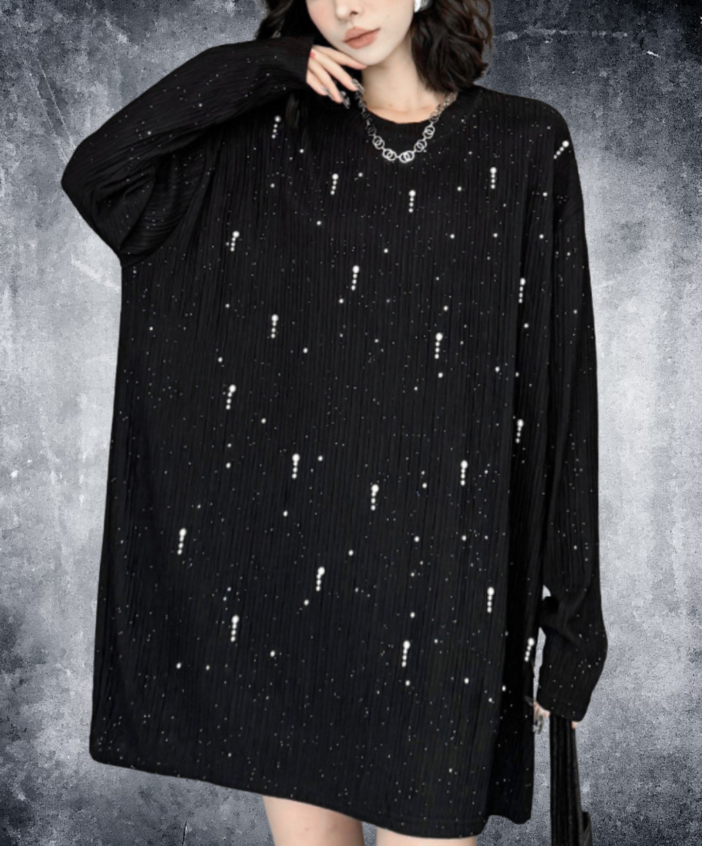 stardust motif bead embroidery long t-shirt EN2341