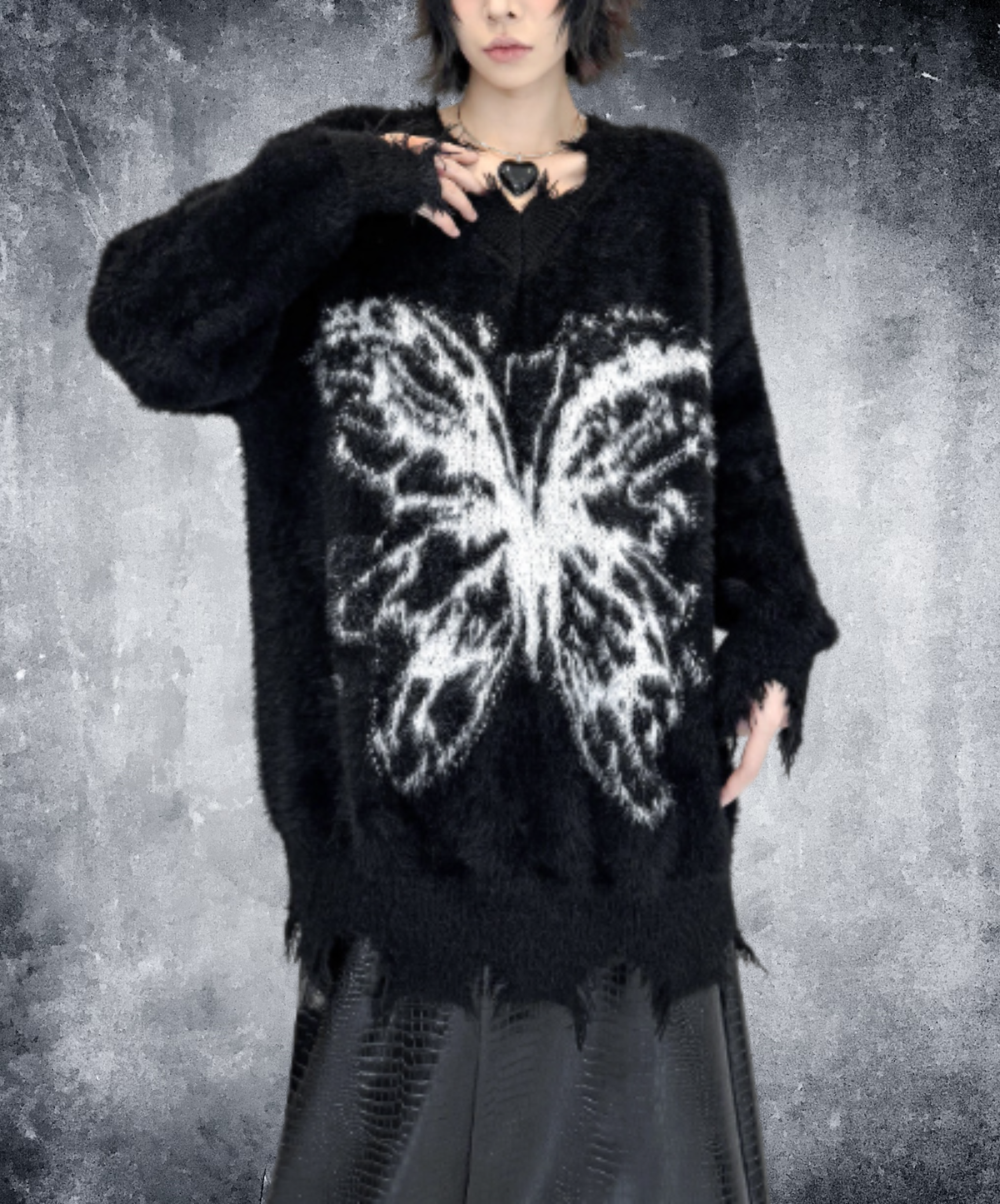 raw-edge design butterfly motif sweater EN3189
