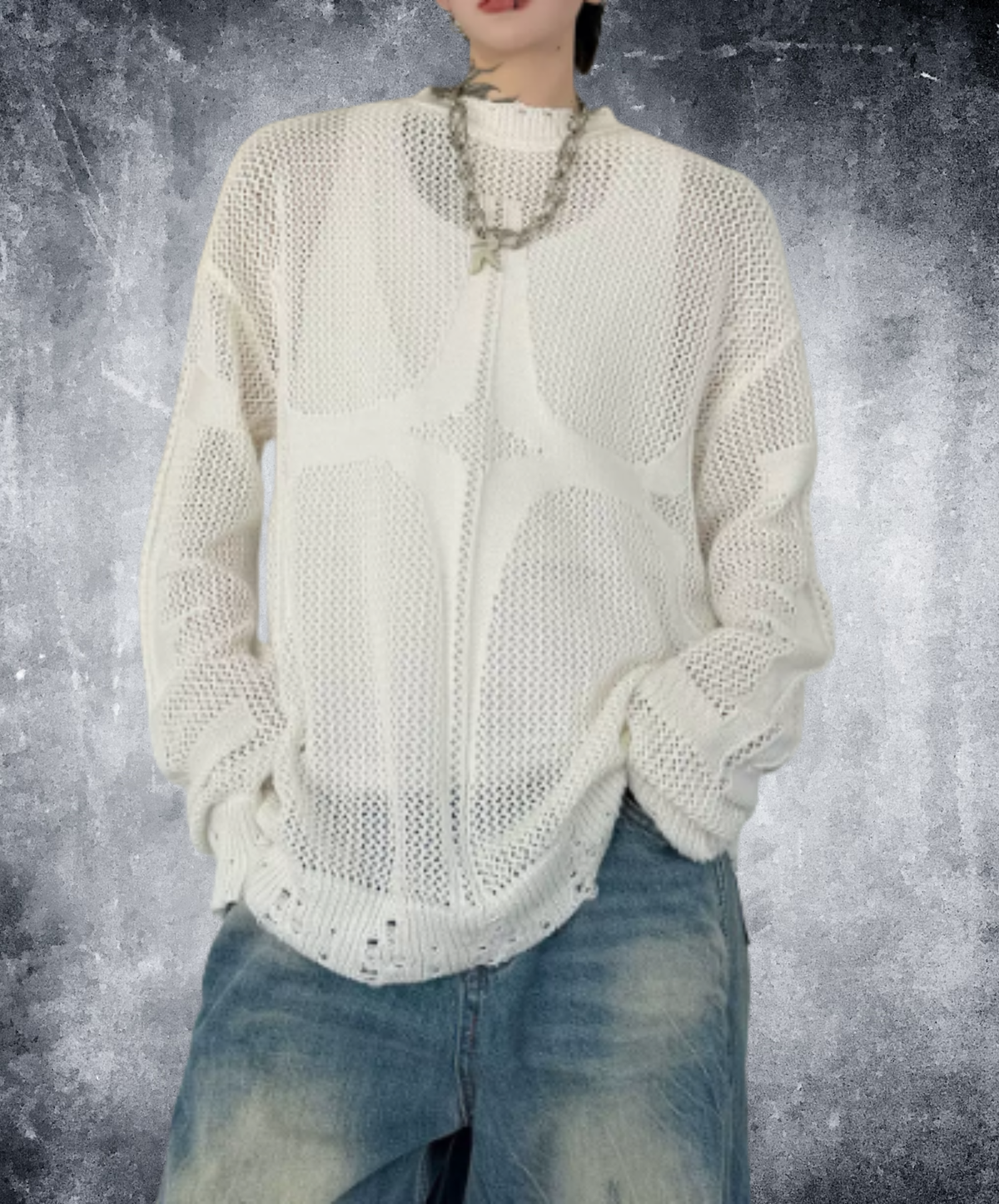 open-knit pattern with distressed finish sweater EN3206