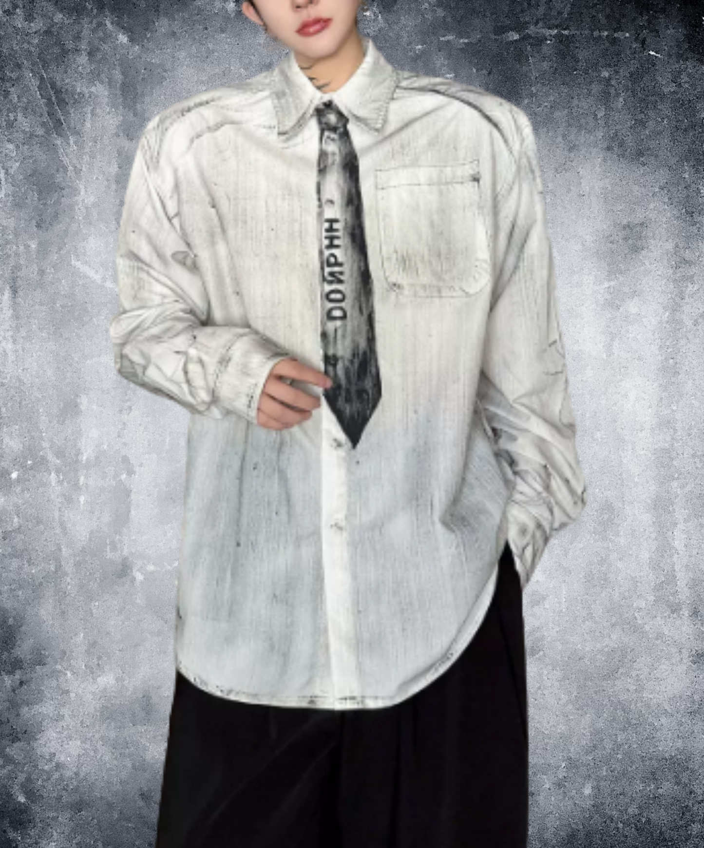 vintage-style tie motif design shirt EN3170